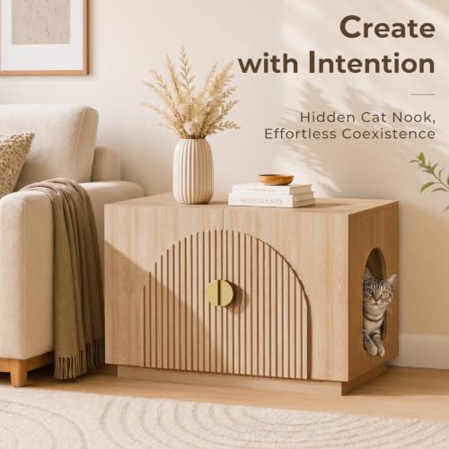 Amunrbrek Cat Litter Box Enclosure Furniture, 31.5" Arched Fluted Cabinet - Image 2