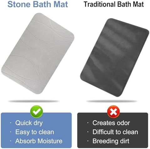 Stone Bath Mat, 2 Pack Diatomaceous Earth Shower Mat, Non-Slip Super Absorbent - Image 4