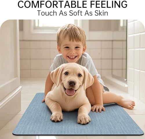 Mecko Bath Mat 24"x36", Ultra Thin Bathroom Rug fit Under Door Light Blue - Image 5