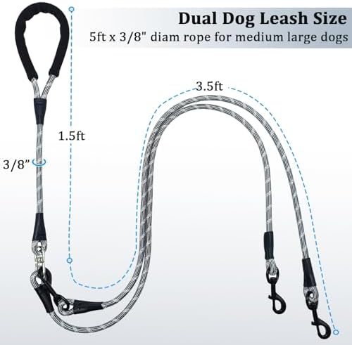 WYuZe 5FT Double Dog Leash No Tangle Rope Dual Leash Easy Walk Two Dogs - Image 5