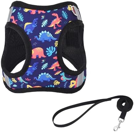 Small Dog Harness Black Dinausor No Pull Step in Harness - Image 2