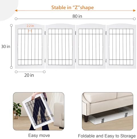 LZRS 4-Panel Freestanding Wooden Dog Gate—Extra Wide 30” Tall Foldable Pet - Image 5