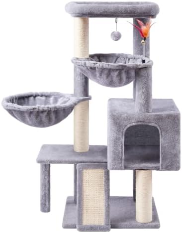 Cat Tree with Cat Condo and Two Hammocks, Cat Tree with Scratching Posts and by Tuaoeef