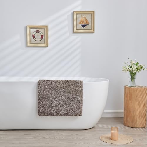 CozeCube Melange Brown Shaggy Bath Mat 24"x16" Non Slip Washable Rug - Image 5