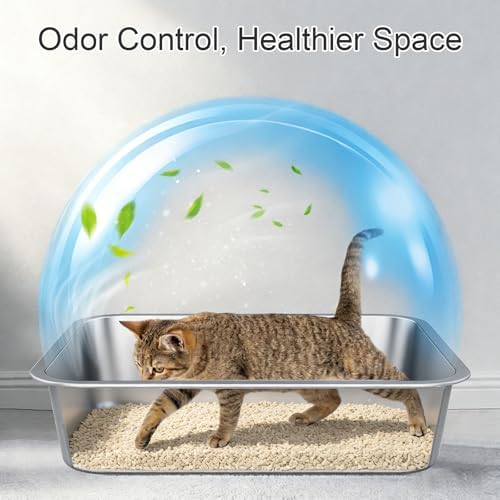 Large High Sided Stainless Steel Cat Litter Box - Image 3