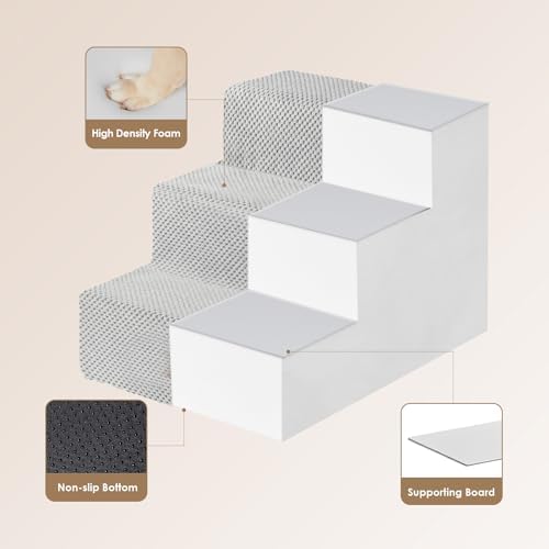EHEYCIGA Dog Stairs for Small Dogs 13.5" H, 3-Step Dog Steps for Cats, Light - Image 3