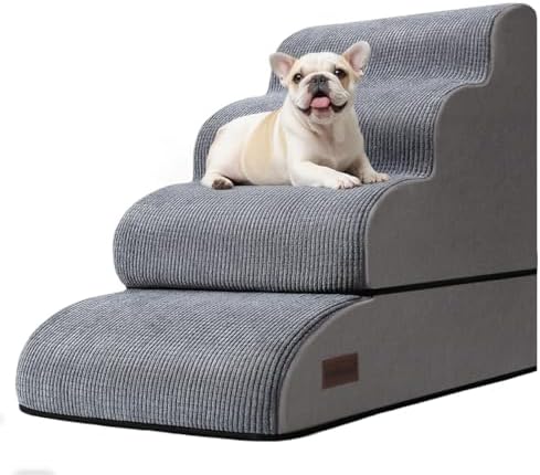4-Step Dog Stairs and Ramp for Beds or Couch, Pet Steps for Dogs and Cats by AODISMAN