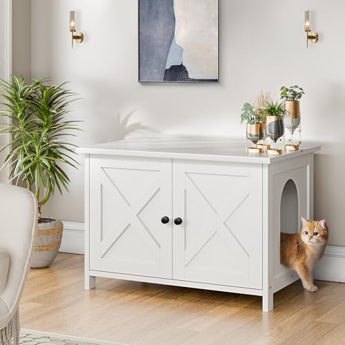 Shintenchi Cat Litter Box Enclosure, Litter Box Furniture Cabinet Hidden - Image 6