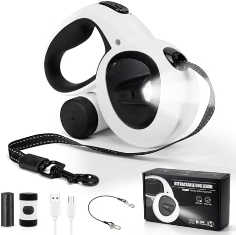 Retractable Dog Leash with USB Rechargeable LED Light by COSOWO