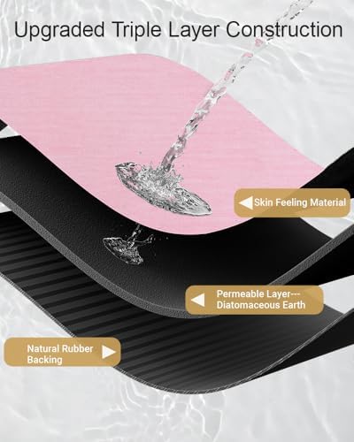Mecko Bath Mat 20"x32", Ultra Thin Bathroom Rug fit Under Door Pink - Image 5