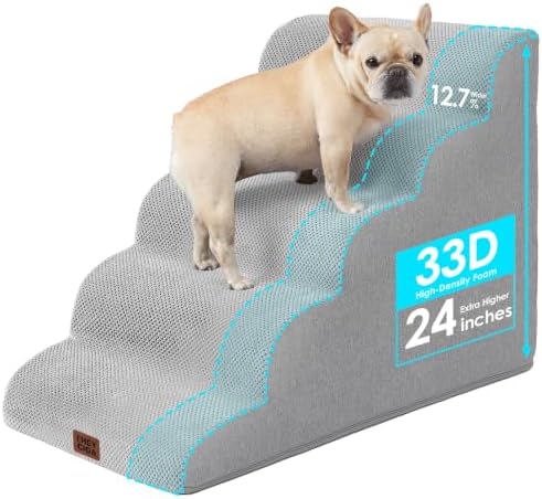 EHEYCIGA Extra Wide Dog Stairs for Large Dogs, 24.4" H Pet Step, Light Grey by EHEYCIGA