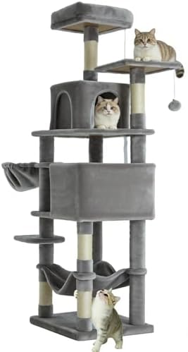 61 Inch Cat Tree with Platform & Hammock, Plush Perch Scratcher & Playhouse by Unknown
