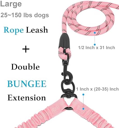 iYoShop Double Dog Leash, 360° Swivel, No Tangle, Baby Pink - Image 2