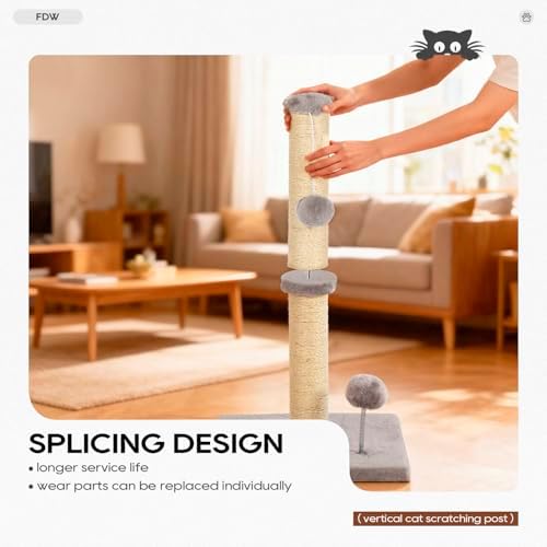 FDW 22 Inch Cat Scratching Post Cat Scratcher Natural Sisal Rope Scratch Post - Image 4