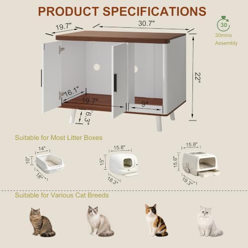 FROMJBEST Cat Litter Box Enclosure, 30.7" Hidden Litter Box Furniture - Image 3