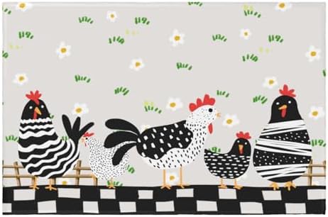 Giwawa Black Rooster Bath Rug Buffalo Plaid Bathtub Mat Absorbent Machine by Giwawa