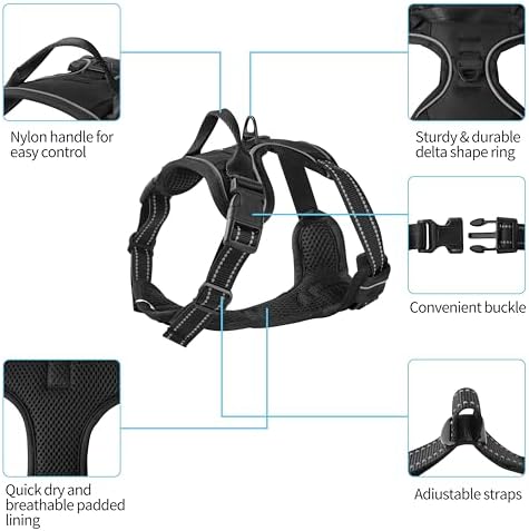 Adjustable Reflective Black No-Pull Dog Harness - Image 2
