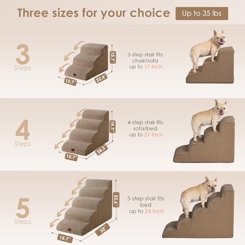EHEYCIGA Curved Dog Stairs Ramp, 5-Step High Beds, 22.6" H Pet Step - Image 3