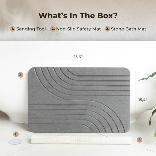TOSORO - Stone Bath Mat Diatomaceous Earth Shower Mat Non-Slip Super Absorbent - Image 5