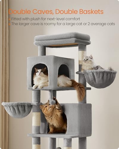 Feandrea Cat Tree, 69-in Large Cat Tower, Dove Gray - Image 4