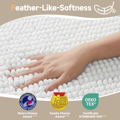 Ophanie White Toilet Rugs U-Shaped 20x20, Soft Chenille Contour Bath Mat - Image 3