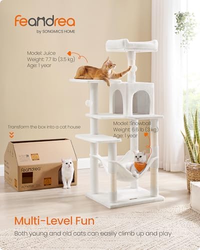 Feandrea Cat Tree, 54.2-Inch Cat Tower, Cream White - Image 2