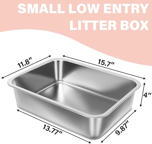 Stainless Steel Litter Box for Kitten, 15.7"×11.8"×4" Small Litter Box for - Image 3