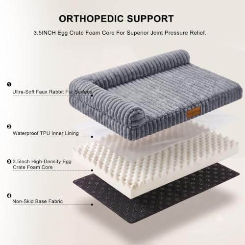Orthopedic Large Dog Bed Furry Pet Bed, Washable Cover 36''X24'' - Image 6