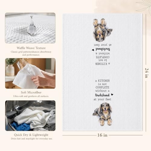 Dachshund Kitchen Towel, Funny Dapple Dog Lover Gift - Image 2