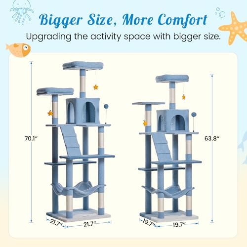 MWPO Ocean-Themed Cat Tree, 70.1-Inch Multi-Level Tall Tower - Image 3