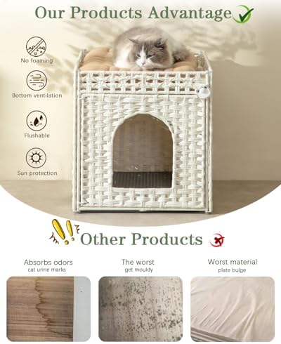 SETVSON Cat Litter Box Enclosure Furniture, Hidden PE Rattan - Image 4