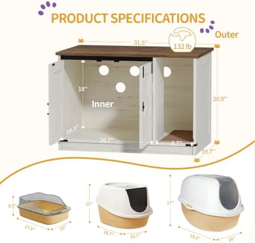 Hzuaneri Cat Litter Box Enclosure, Hidden Litter Box Cabinet Furniture - Image 2