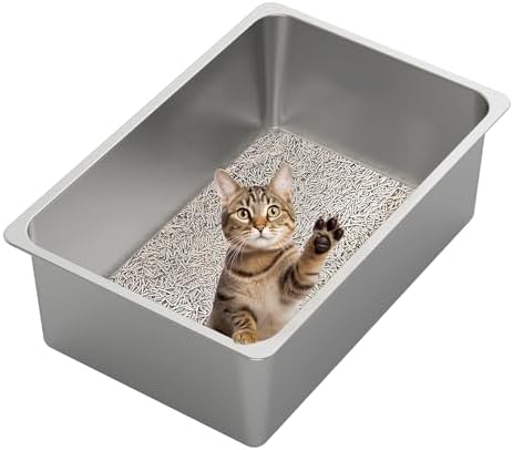 Kirecoo XXL Stainless Steel Cat Litter Box High Sided by Kirecoo