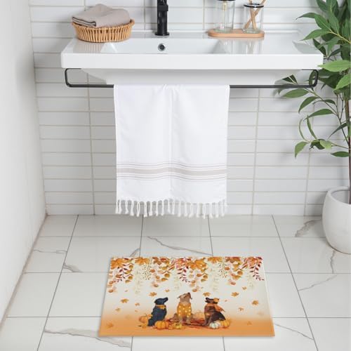 Giwawa Fall Dogs Bath Rug Autumn Leaves Bathtub Mat Non Slip Absorbent Holiday - Image 2