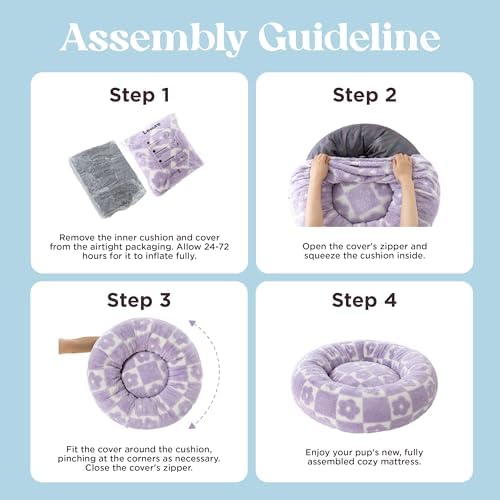 LE SURE Shown on TV Jacquard Donut Dog Beds Medium, Flower Checks 30x30x8in - Image 6
