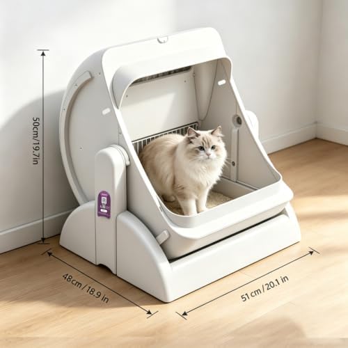 Self Cleaning Litter Box, Open Top Automatic, Cream White - Image 2