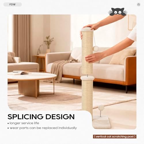 FDW 33 Inch Cat Scratching Post Cat Scratcher Natural Sisal Rope Scratch Post - Image 4