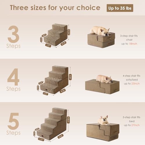 EHEYCIGA Dog Stairs for Small Dogs 13.5" H, 3-Step Dog Steps for Cats - Image 2