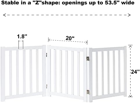 LZRS Wooden Free Standing Dog Gate 60" W x 24" H, Foldable Solid Hardwood Pet - Image 3