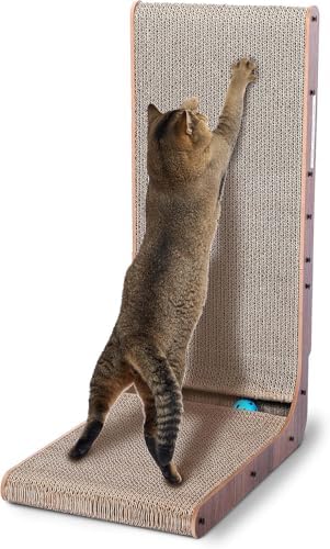 Cat Scratcher with Cat Toys Ball Track, Build-in Ball, L-Shaped Scratcher by SimpleDeluxe