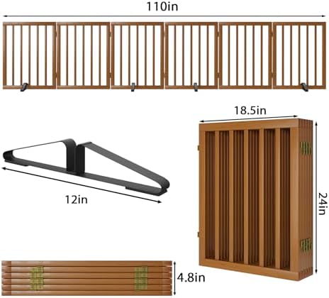 Freestanding Pet Gate Foldable Dog Gate Walnut Bamboo Dog Gates - Image 6