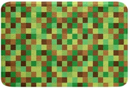 Pixelated Grid Bath Rug, Geometric Camo Blocks Shaggy Absorbent Non Slip Floor by Manfei
