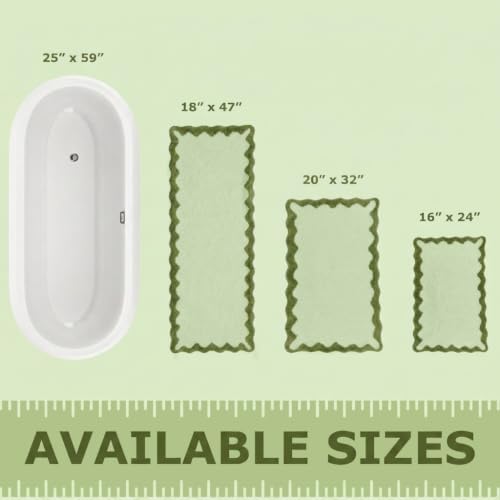 Cute Green Scalloped Bathroom Runner Rug, Fun Plush Luxury Microfiber Bath Rug - Image 3