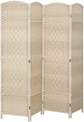 HOMCOM 4 Panel Room Divider 6 Ft Privacy Screen Hand-Woven Washed Oak by HOMCOM