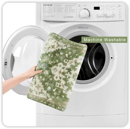 Uphome Boho Retro Large Bathroom Rugs Sage Green Non-Slip Soft Bedroom Runner - Image 4