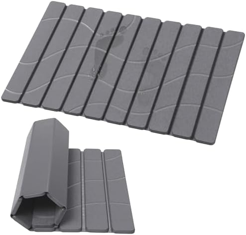 Linidcoud Foldable Stone Bath Mat, Non Slip Large Diatomaceous Shower Mat by linidcoudhome