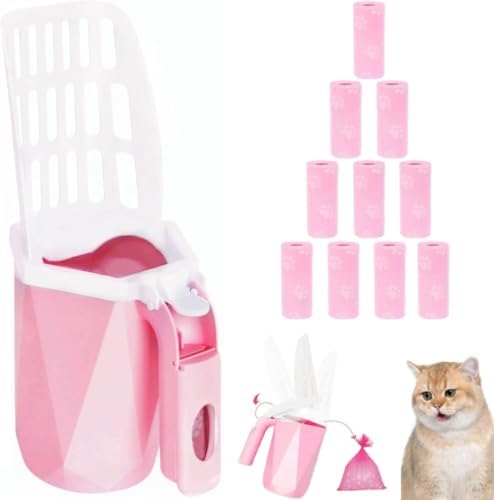 Cat Litter Scooper with Holder, 150 Poop Bags & Built-in Box by COMTENS