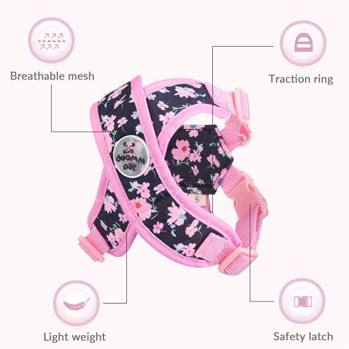 Patas Lague Dog Harness Medium Sized Dog Pet Vest Leash Set Floral Pink M - Image 3