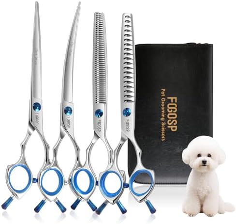 Dog Grooming Scissors Set 7.5 in Professional Curved Thinning Straight Chunker by FOGOSP