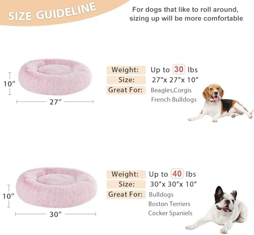 WNPETHOME Medium Pink Round Calming Dog Bed Cat Bed - Image 5